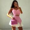 Top european și american transfrontalier pentru femei, de culoare solidă, croială mulată, versatil, fără mâneci, fără bretele, cu bretele subțiri tip spaghete, patchwork color-blocked