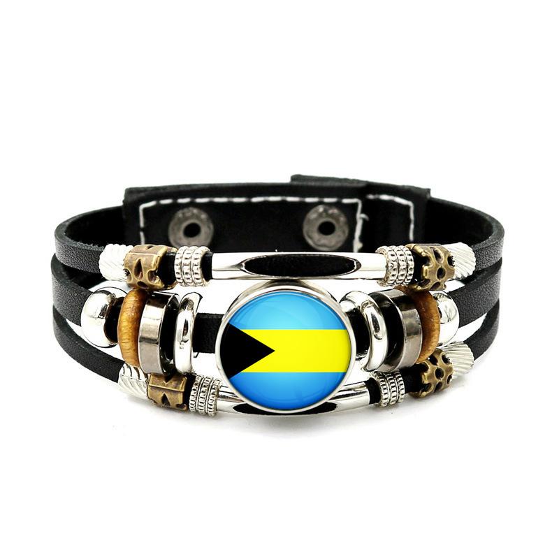 Factory National Country Flag Design Bracelet Crystal Bead Snap Button Sports National Team Jewelry Gift Leather Wrap Bracelet