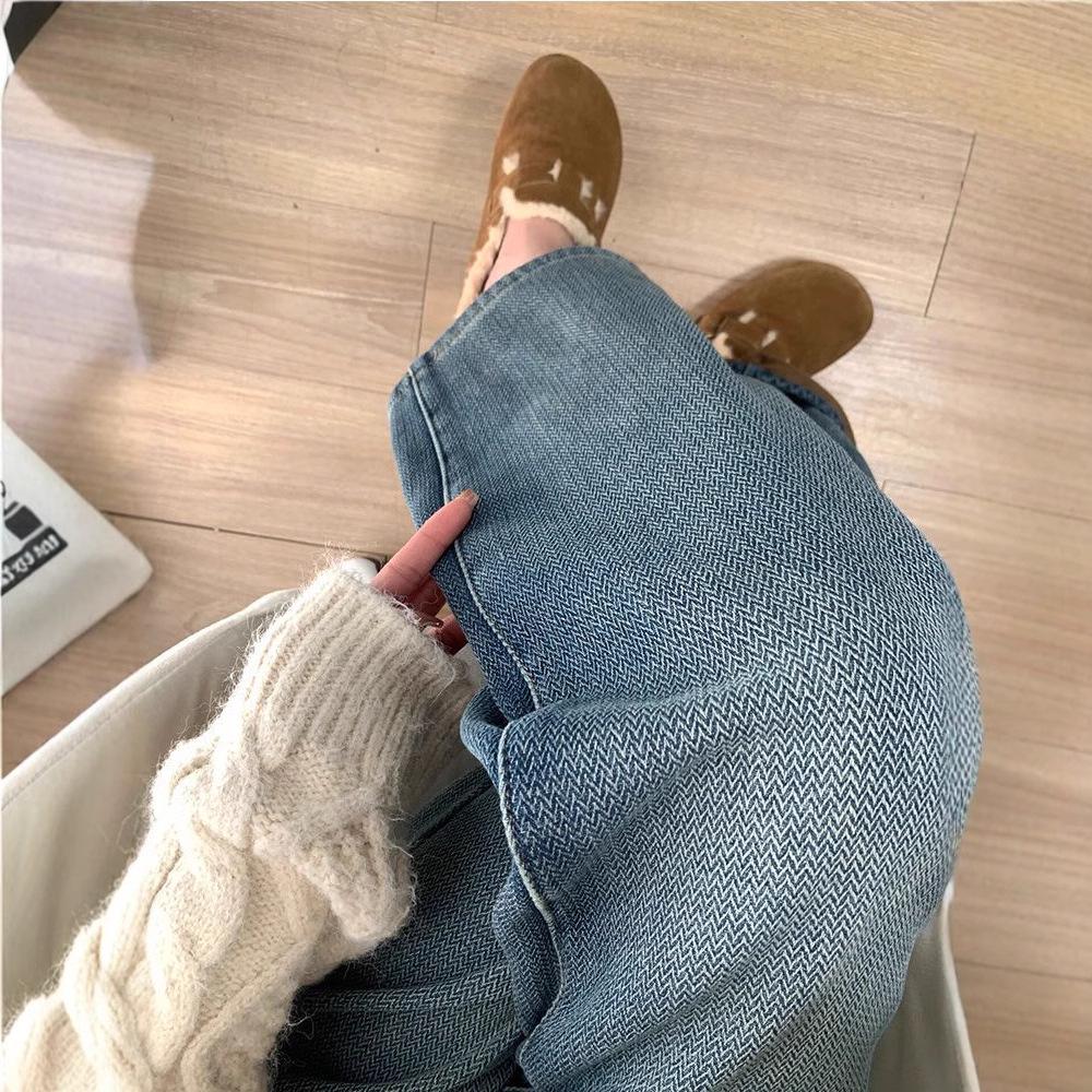 Women's High-Waist Starry Sky Pattern Wide-Leg Jeans