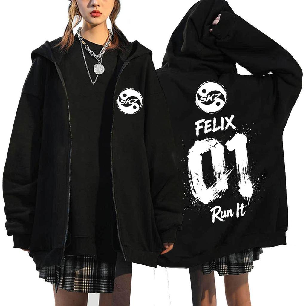 Stray Kids Run It Tour Digital Print Zip Hoodie SKZ Concert Sweatshirt