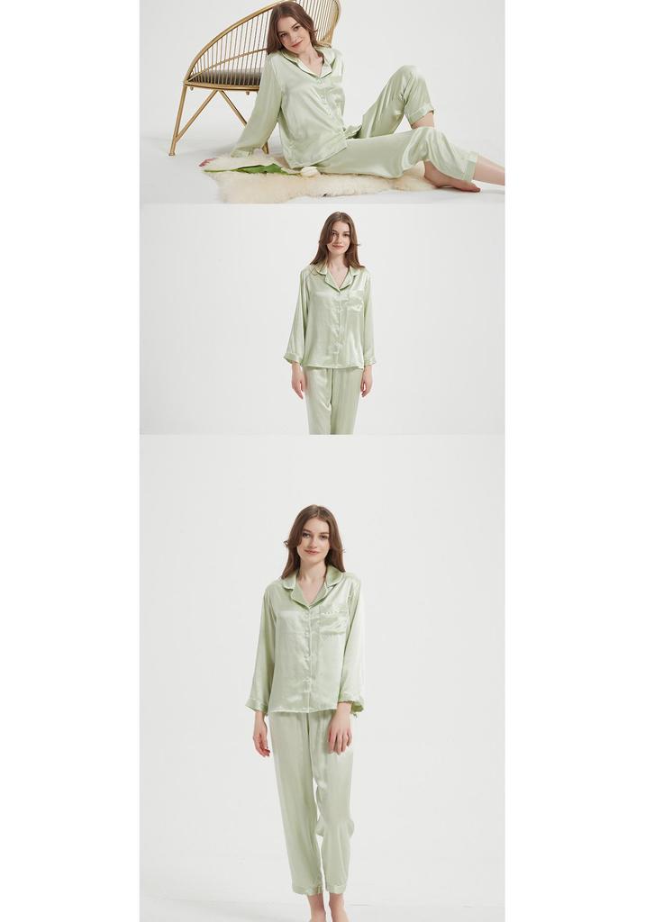 Women's Silk Pajama Set: Long Sleeve Two-Piece, 100% Mulberry Silk, Versatile for Home or Outdoors, Spring/Summer Style