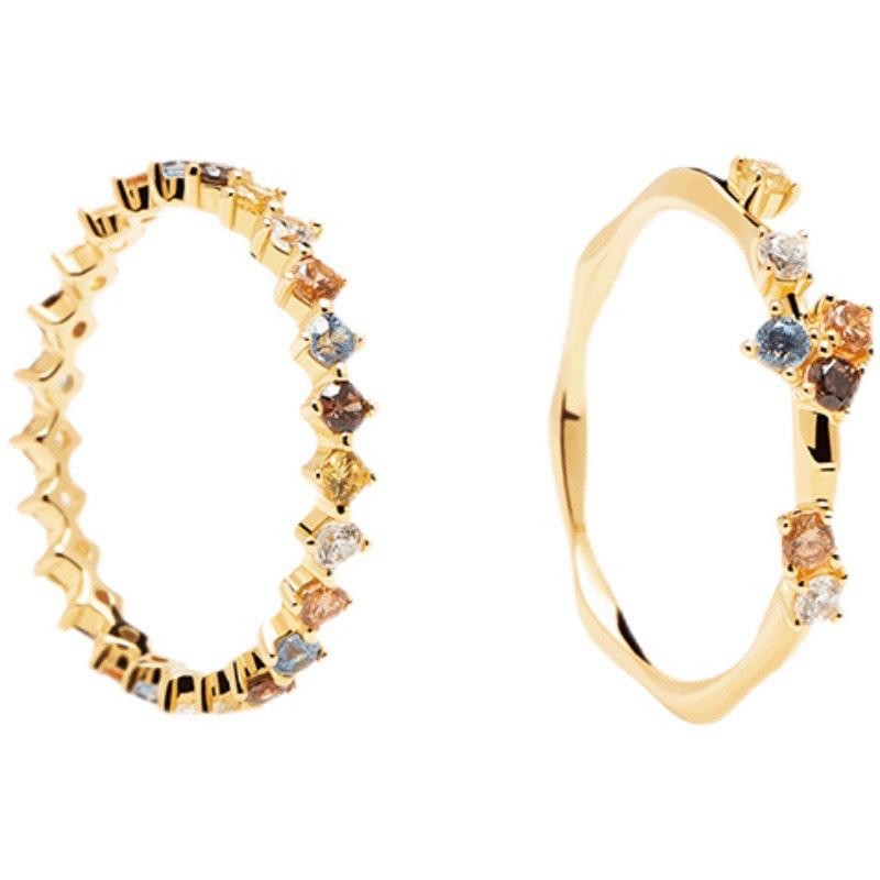 European Spanish Minimalist Crown Zircon Ring with Multicolor Diamonds for Women