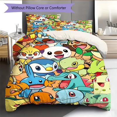 Pokémon Pattern Bedding Home Decoration Birthday Gift (1 * Duvet Cover + 2 * Pillowcase, Without Core)