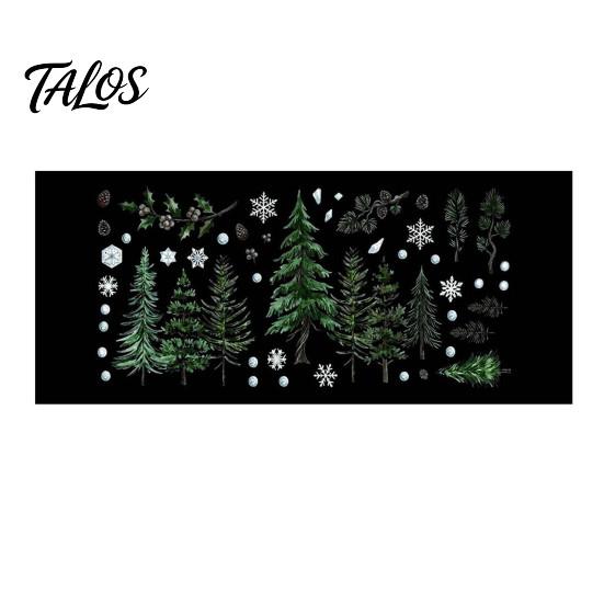Moisture Proof Wall Decals Christmas Tree Window Clings, Green Pine Trees Snowflake Decals, Winter Interior Design Accents Reusable PVC Static