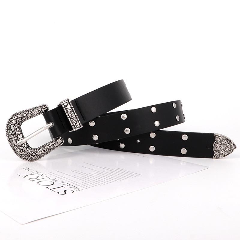 Women Vintage Rock Decorative Jeans Belt Edgy Waistband Metal Adjustable Accents