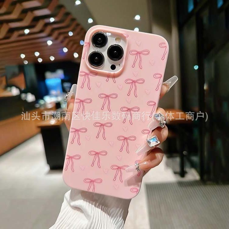 Ins bow pink phone case for iPhone Apple 11/12/13/14/15/16 ProMax soft 17