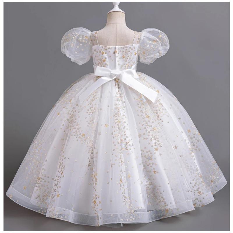 Kids Dress Girls Wedding Mesh Long Girl Dress Elegant Princess Party Pageant Formal Gown Teen Children