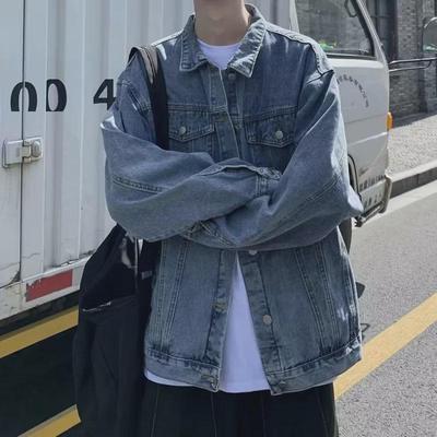 Men's Retro Loose-Fit Denim Jacket, Spring/Autumn 2023 Korean Style