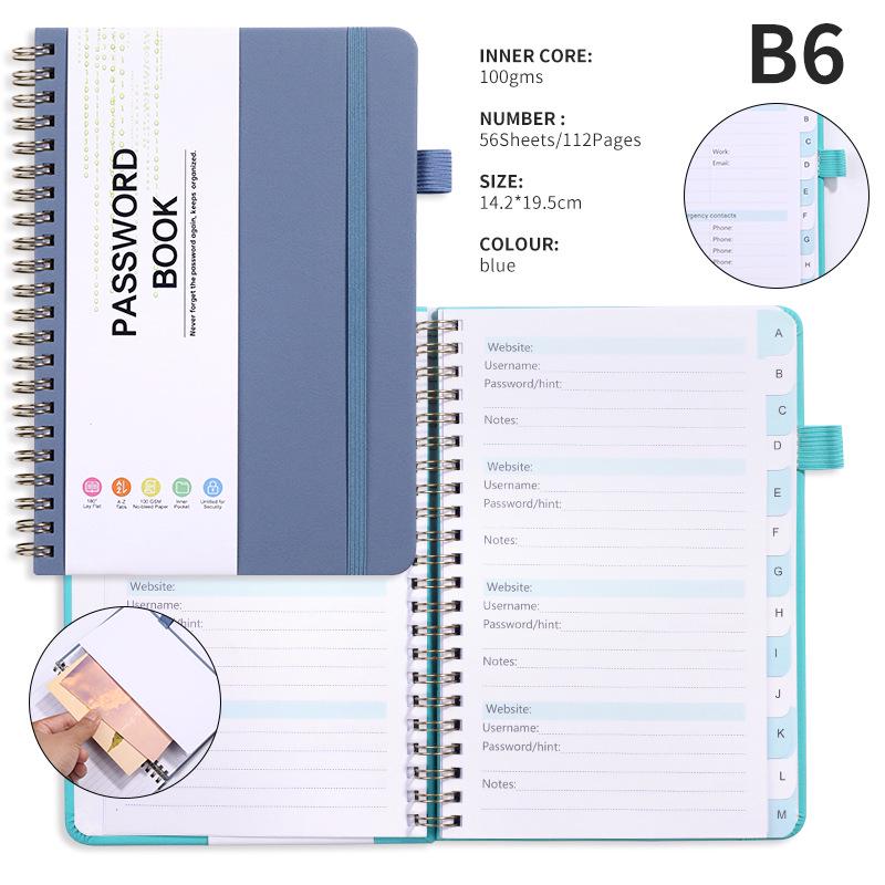 A6 Password Coil Notebook with Custom Letter Tabs & Logo for Business Meetings