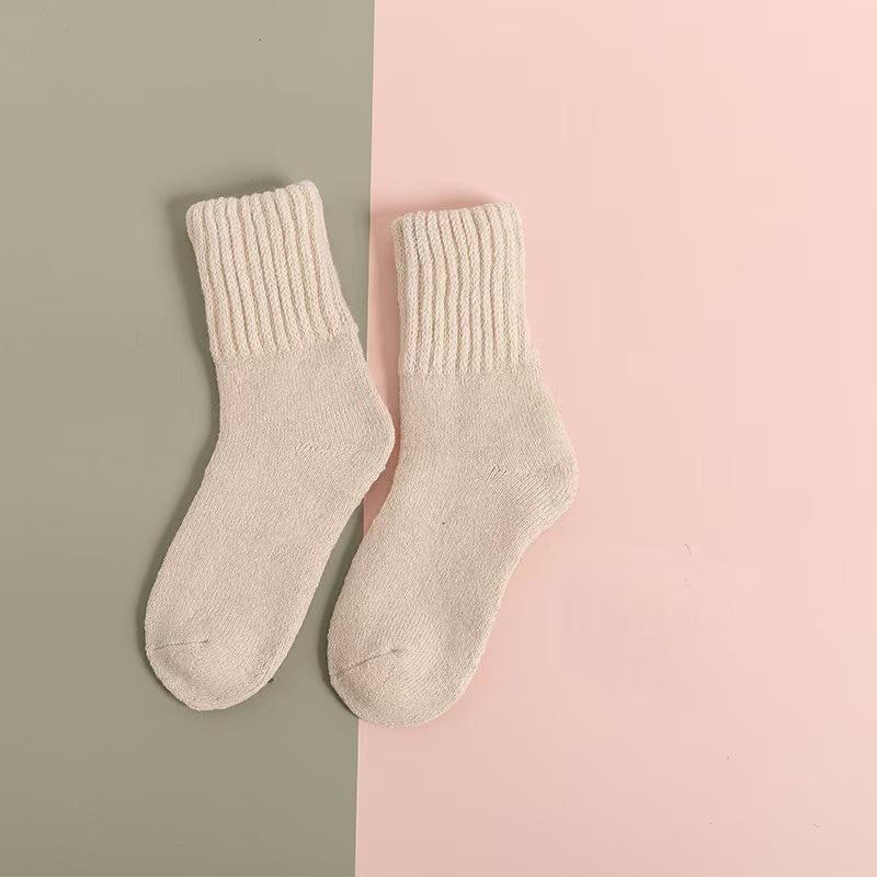 Unisex Solid Color Winter Socks, Thick Thermal Mid-Crew Socks for Women & Men, Cozy Fleece Lined Cold Weather Boot Socks