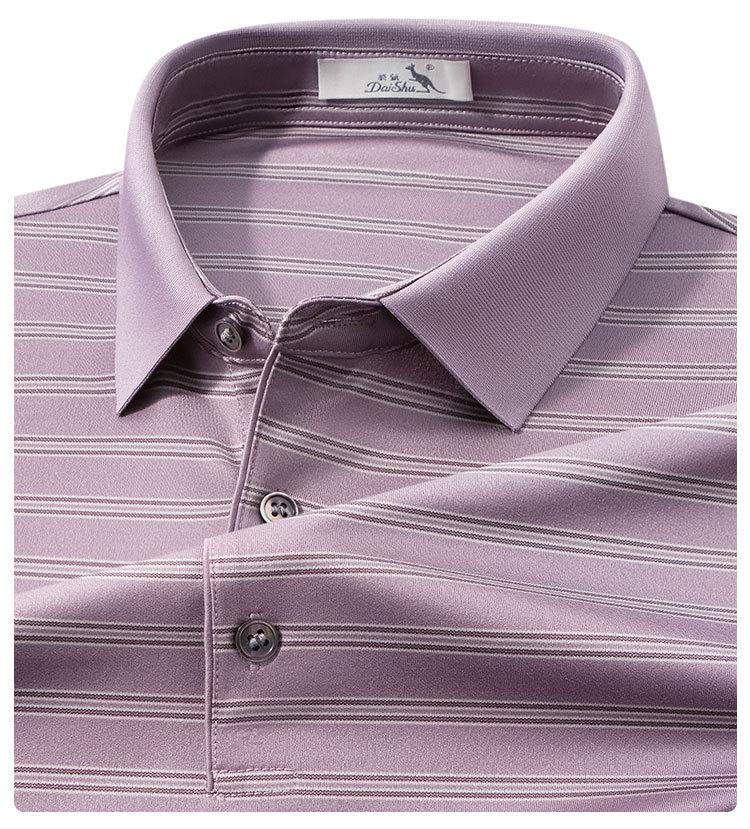 [Vinegar Fiber&Mulberry Silk] Summer Silk Smooth and Comfortable Slippery Striped Short Sleeve T-shirt Men's Polo Shirt