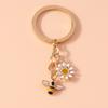 Cute Enamel Bee Keychain Flower Key Ring Pendant for Car Key Holder Women Girl Handbag Decor DIY Handmade Jewelry Gift