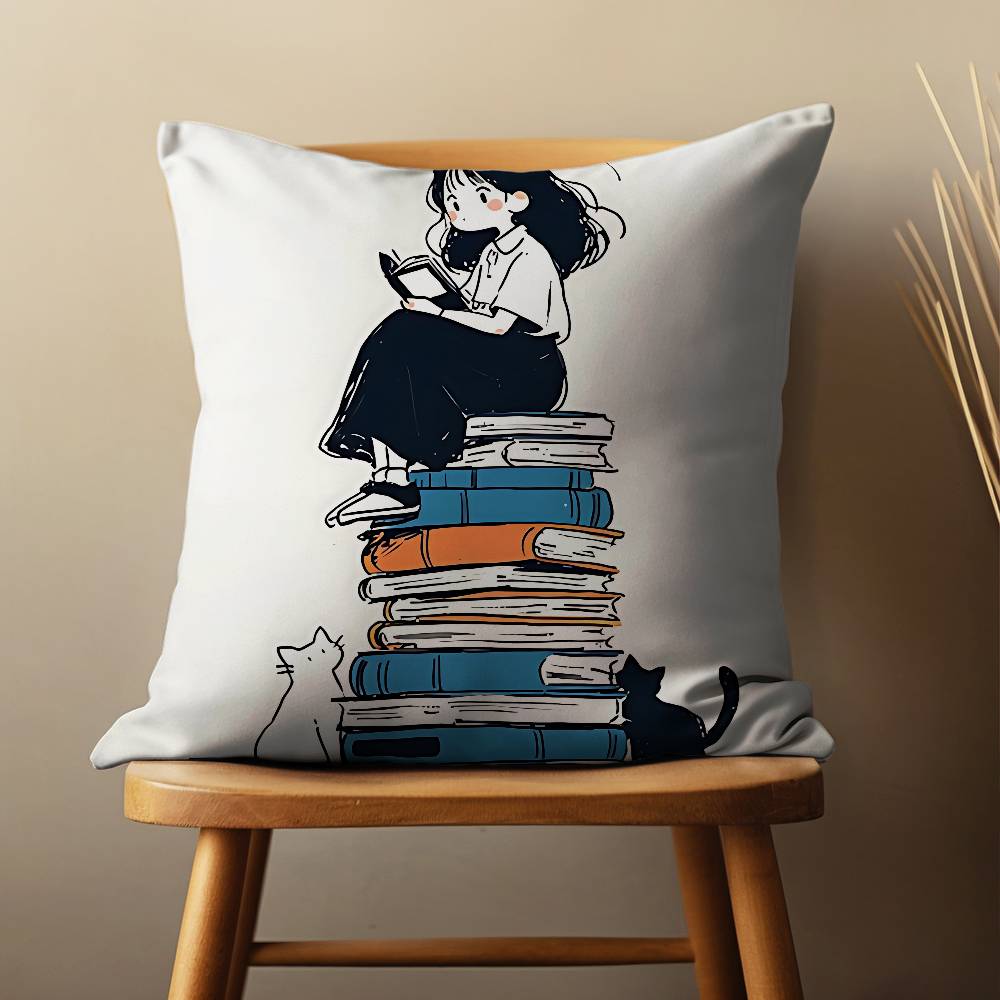 Book Illustration Art Throw Pillow Case For 45x45cm,55x55cm,30x30cm For Home Bedroom Decoration And Protector