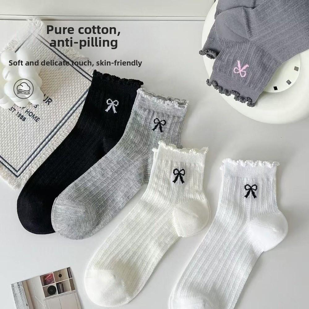 Breathable Women Ankle Socks Ruffle Lace Bow Embroidery Socks New Cotton Short Socks