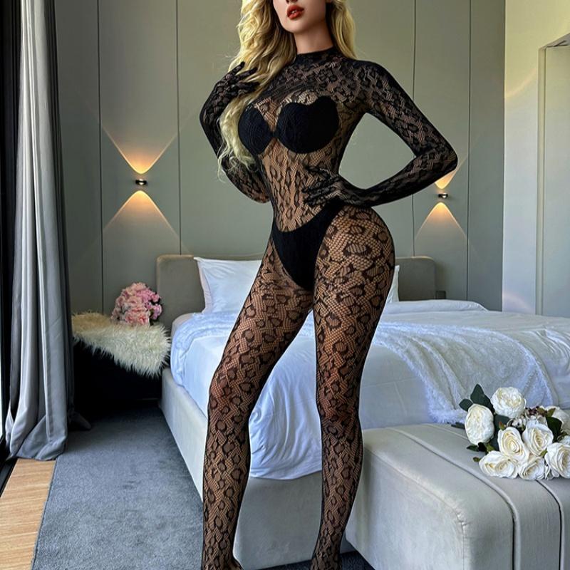 Strümpfe Sexy Dessous Anzug Durchsichtig Body Frauen Mesh Kleidung Weibliche Overall Transparente Elastische Fishnet Spitze Pyjamas