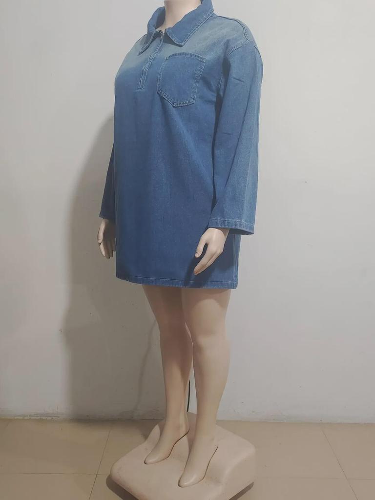 2024 European and American Women's Spring/Summer Loose Denim Lapel Dress