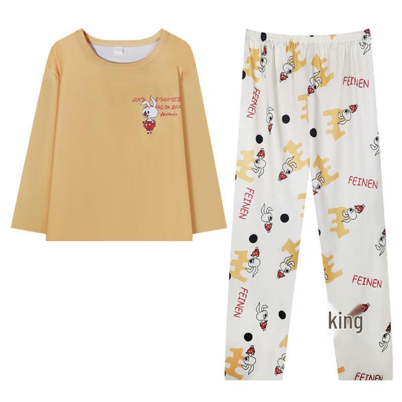WeChat Herbst/Winter Damen Niedlicher Stil Rundhals Pyjama-Set - Langarm und Hose