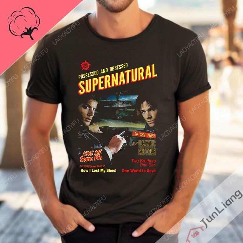 Supernatural TV Series Tshirt Carry on My Wayward Son Song Top 100 Cotton High Quality Loose Street Wear S