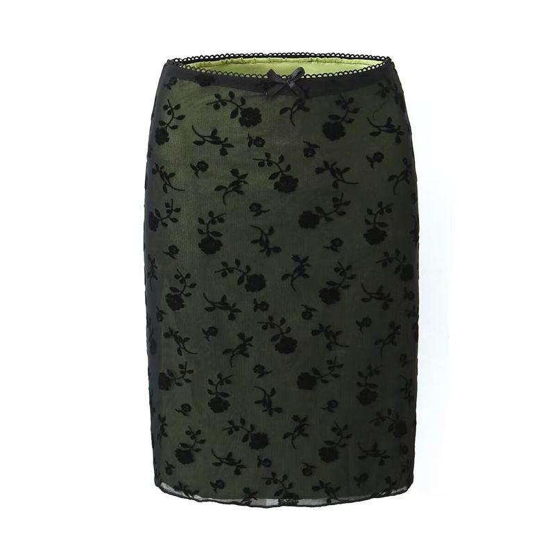 

Скандинавский нишевый стиль Атмосфера Чистое желание Роза Сетка Green bottom rose gauze overskirt(High quality) L