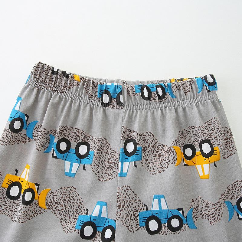 Summer children's knitted cotton children's suit boys' fashion cartoon printing crew neck two-piece set children's sportswear