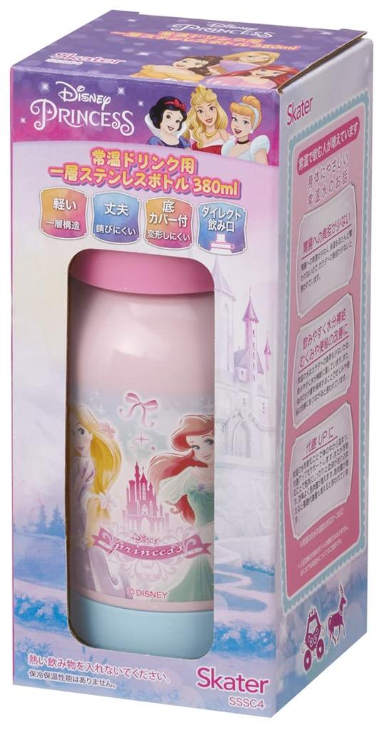 Skater 380ml Stainless Steel Water Bottle, Single Layer, for Room Temperature Drinks, Disney Princess Design 23, SSSC4-A