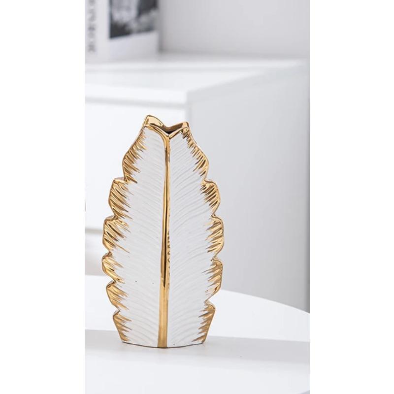 

Керамическая ваза Nordic Black Gold с гальваническим покрытием из листьев, современный минималистский стиль, украшение для гостиной, телевизора, тумбы