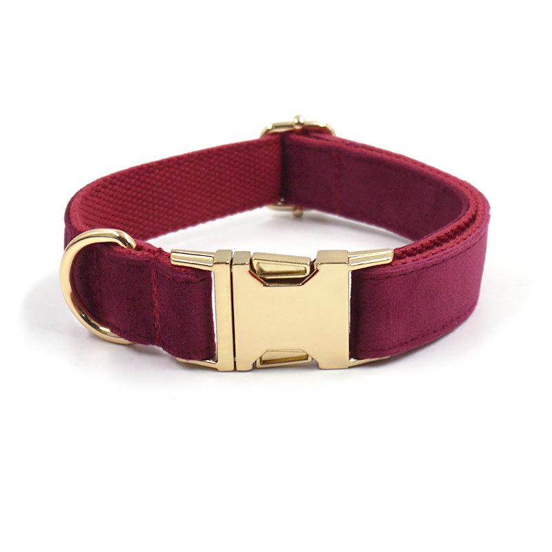 Mihala Boss Wine Red Velvet Soft Pet Collar with Engraving Extra Small
