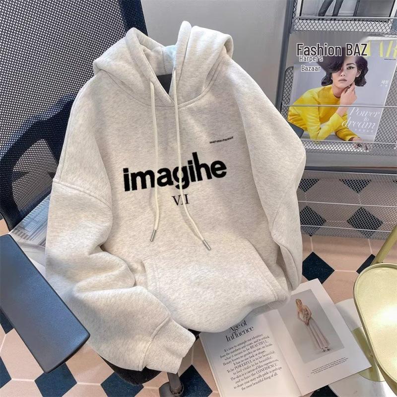 

Мужской белый худи оверсайз с бархатной подкладкой - Осень/Зима, корейский BF стиль M