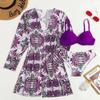 3 Pieces Bikini Sets Women Summer Sexy Floral Twist Low Waist Bikinis Cover Up Swimsuit Female Brazilian Beachwear Bathing Suit WBL