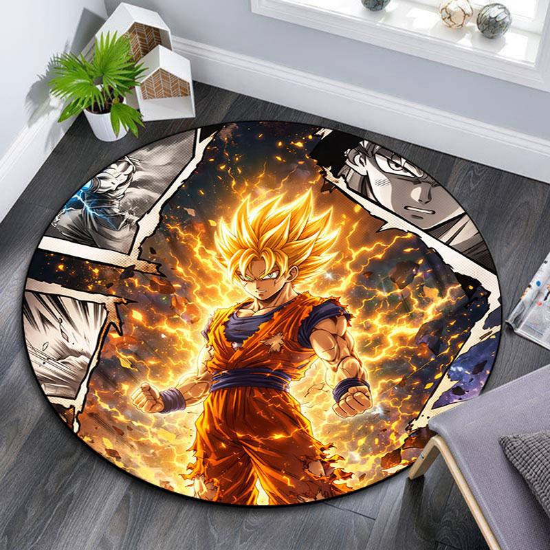 Son Goku,Round Area Rug,Carpet Rug for Living Room Bedroom Sofa Playroom Decor,Non-slip Floor Mat