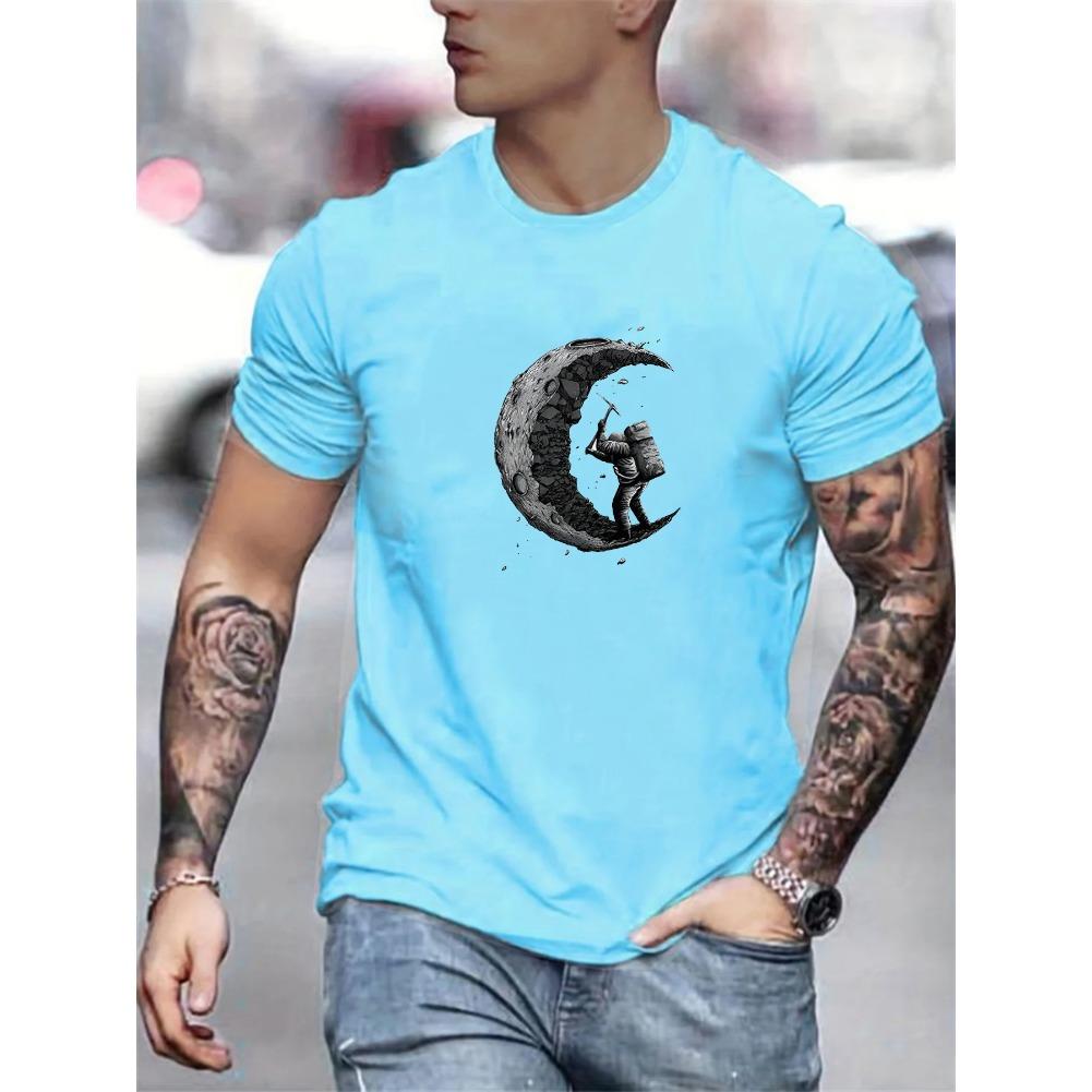 T-shirt da uomo con scollo a O, manica corta, stampa, cotone, comoda, da uomo
