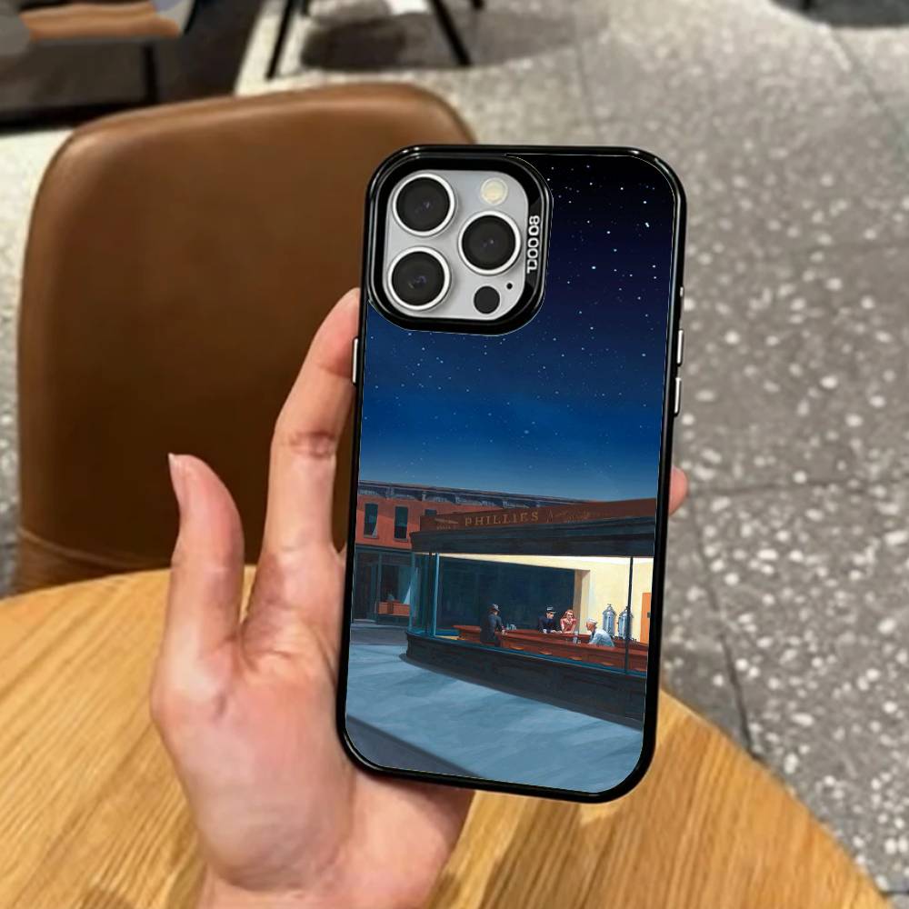 

Cool E-edward H-hopper Art Phone Case For iPhone17,16,15,14,13,12,11 Plus,Pro Max Colored Silver Plated Inside Cover iPhone13
