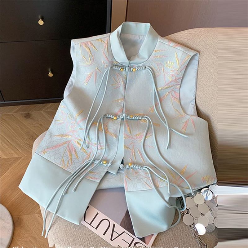 Vest High-end Top Women's Spring and Autumn Style Pine Brocade Jacquard Year Women's Retro Style Vest