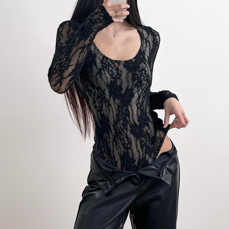 Elegant Long-Sleeve Lace Bodysuit - 2025 Slim-Fit Autumn Style for Women.