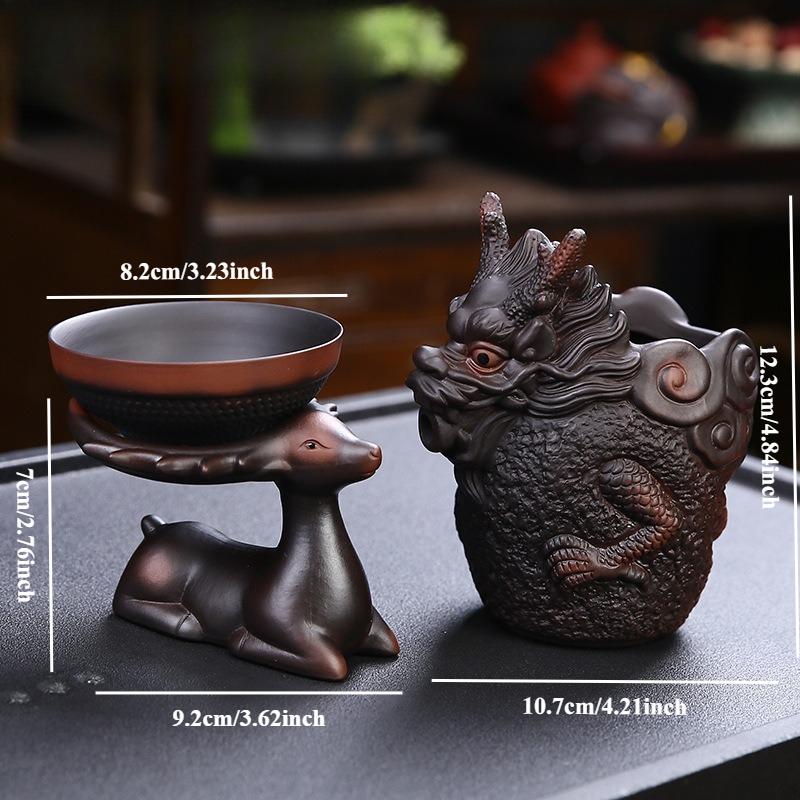 Purple Pottery Pixiu Handmade Tea Set, Kung Fu Tea Set, Fair Filter, Purple Clay Tea Ceremony Accessories