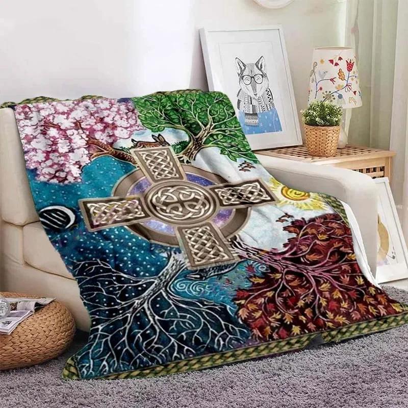 Eule keltisch-wikingerfarbene Decke Lebensbaum wiccanische Flanelldecke weiche warme Decke Sofa Bett Stuhl Dekoration für Familie Camping Geschenke