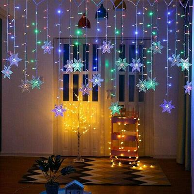 Casa All'aperto Vacanze Natale Decorativo Matrimonio Stringa Fata Tenda Ghirlande Strisce Luci da festa(16 corde per fiocchi di neve)