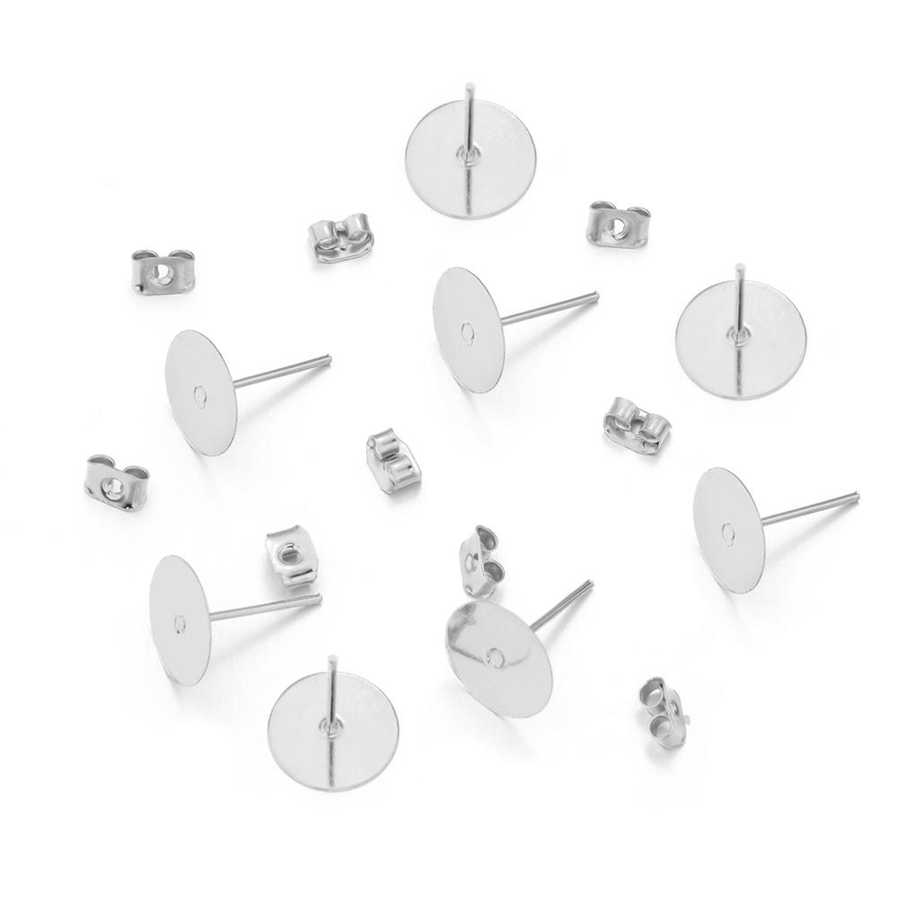 100-200pcs/lot Metal Blank Post Earring Studs Base Pins With Earring Plug Earring Base Tray For Jewelry Making DIY Earring