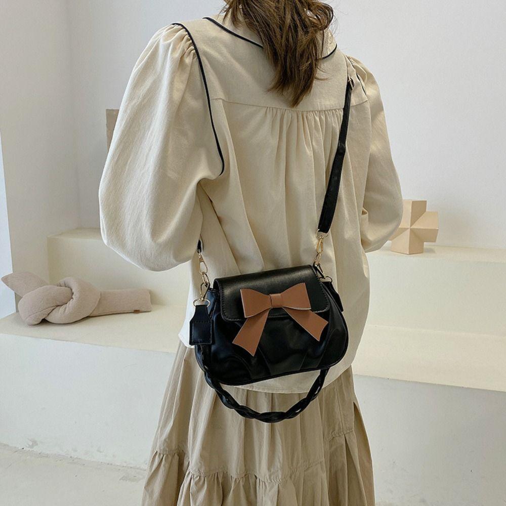 Handbag Bow Shoulder Bag Y2K PU Leather Underarm Bag Fashion Bowknot Crossbody Bag  Travel