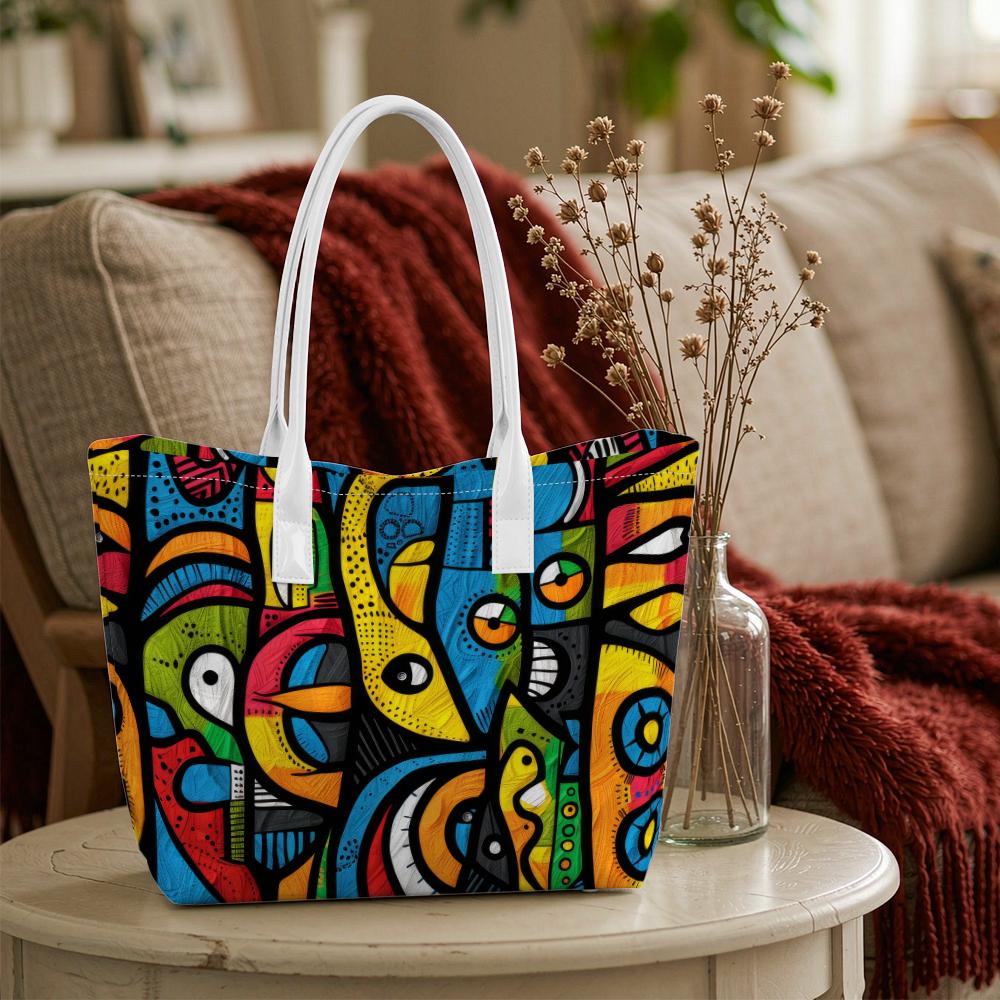 Colorful Graffiti Print Tote Bag Trendy Large Capacity Casual Daily Shoulder Bag for Women