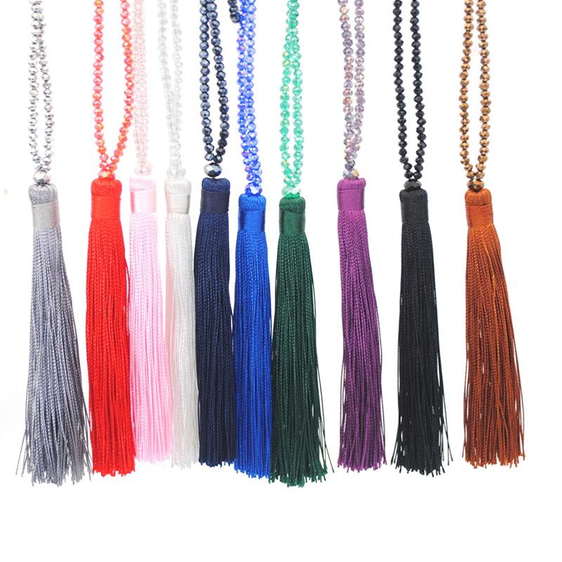 New Fashion Boho Long Fringe Tassel Necklaces Women Collier Glass Beads Crystal Statement Collar Bohemian Zircon Gifts