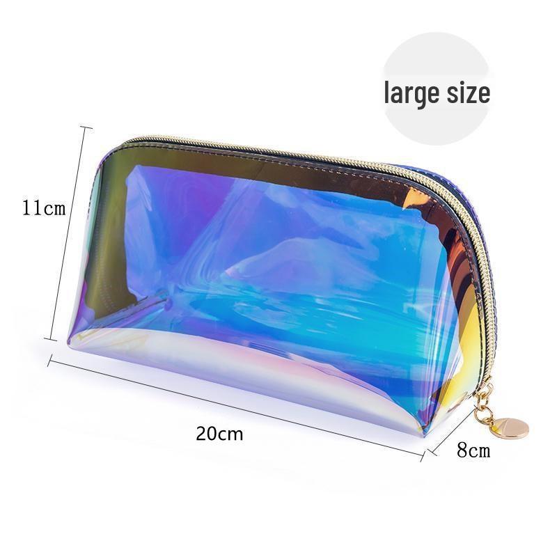 Iridescent Laser Makeup Bag - Thick TPU, Semi-circular, Transparent, Portable Storage