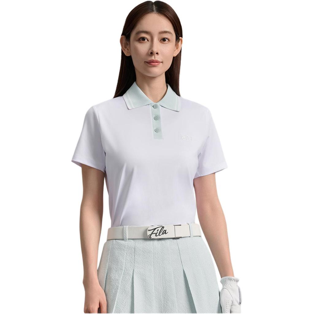 Fila Golf Series Outdoor Sports Logo Knit Casual Short Sleeve Polo Shirt Women Tops A11W535130F-WT