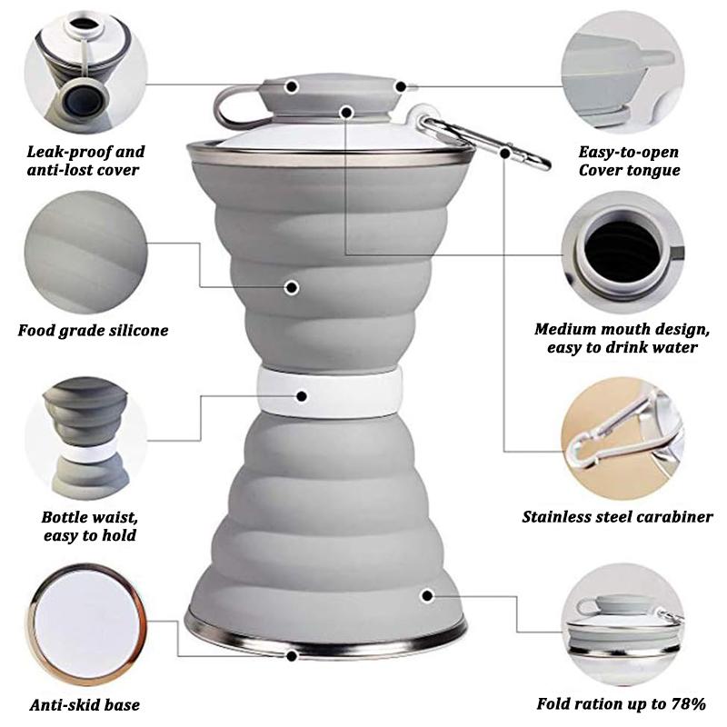 500ML Silicone Water Bottle Cup Foldable Leak Proof Portable Sports Travel Water Bottles For Outdoor Travel Gym Hiking Reuseable