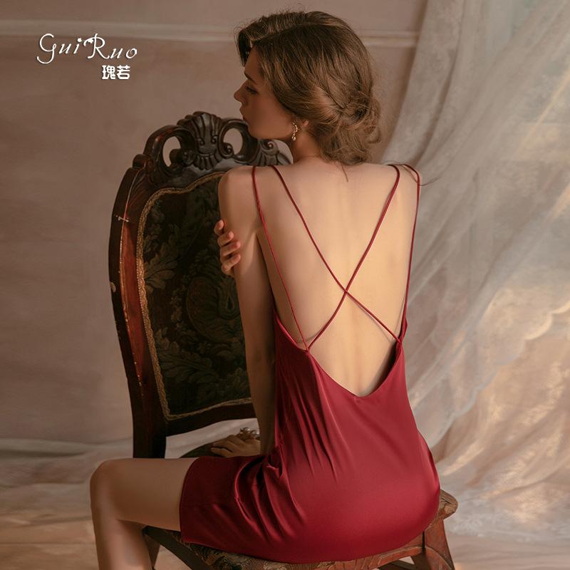 Women's Silky Lightweight Backless Cami Sleep Dress for Fall Winter
