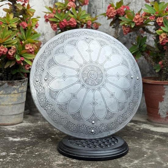 Mandala Floral Shield Wall Art Aluminum Round Shield with Deep Etched Rose Window Design Gothic Fantasy Decor  Unique Medieval Cosplay
