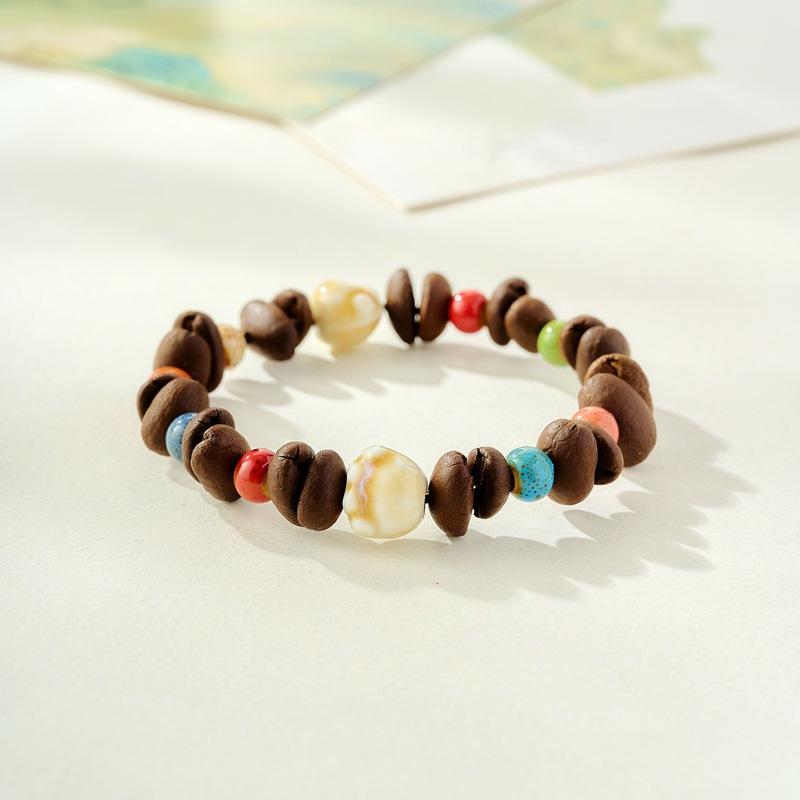 Coffee Bean Bracelet with Cat Claw Beads, Unique Design, High-End Feel, Elastic Bracelet for Couples, Best Friends, and Students