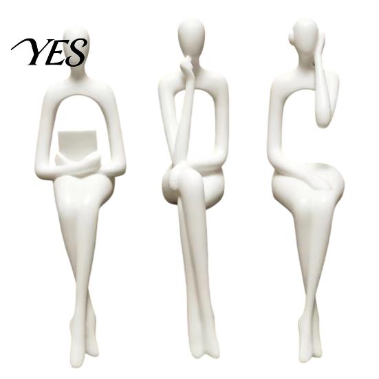 Artistic Home Accent 3Pcs/Set Abstract Human Figurines, 3D Printed Modern Minimalist Art Sculpture, Cabinet Edge Ornament Sitting Figure Statues