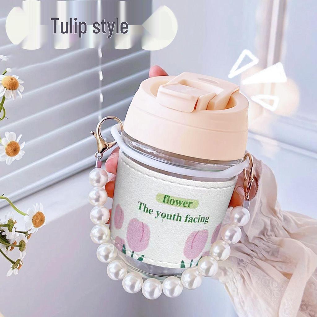 Pearl Glass Double-Drink Cup with Straw - Luxurious Souvenir.