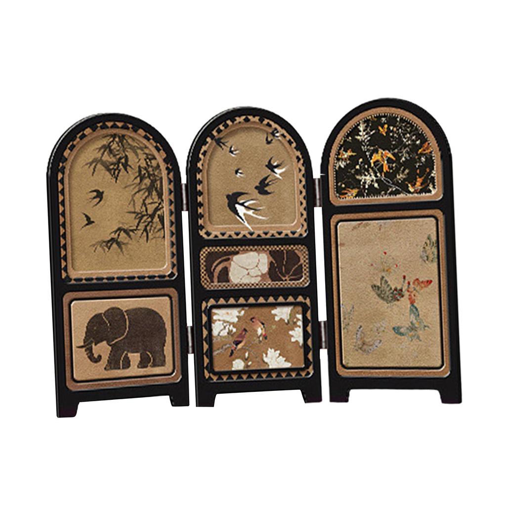 Chinese Design Screen Decoration Collectible Crafts Desk Partition 3 Panel Divider for Office Fireplace Countertop Dining Room